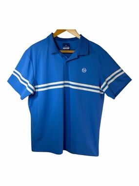 Sergio Tacchini Preppy Tennis Polo Short Sleeve Shirt Blue Retro Stripes Sporty